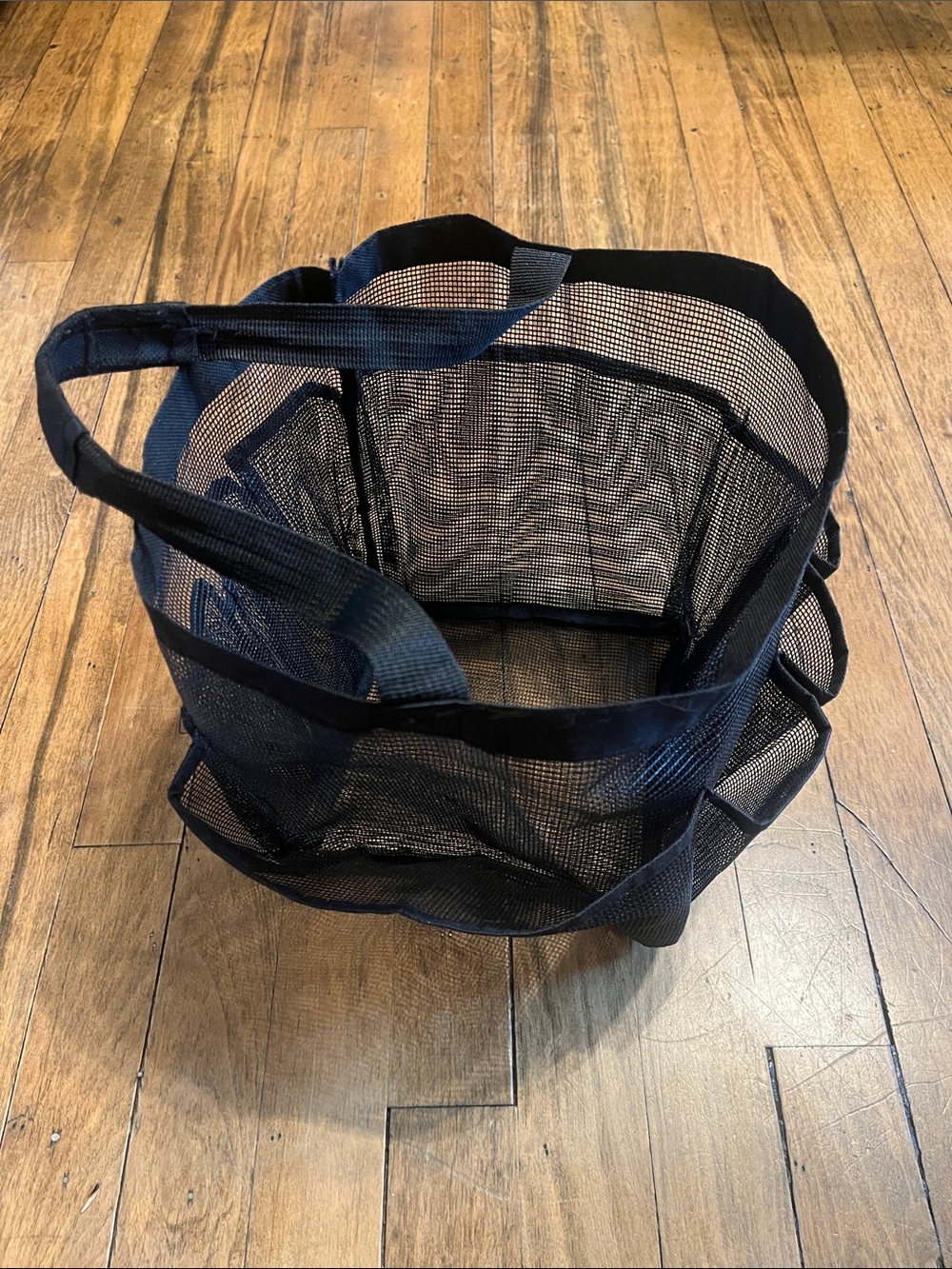 Black Mesh Tote Bag with Handles - shower, beach, car storage bag